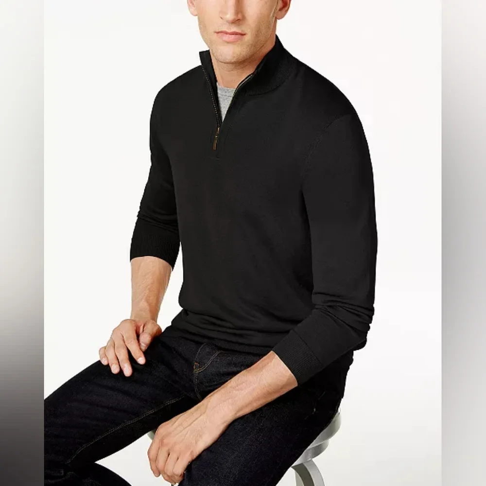 NWT, Men's Club Room Gray Quarter-Zip Merino Wool Blend Sweater